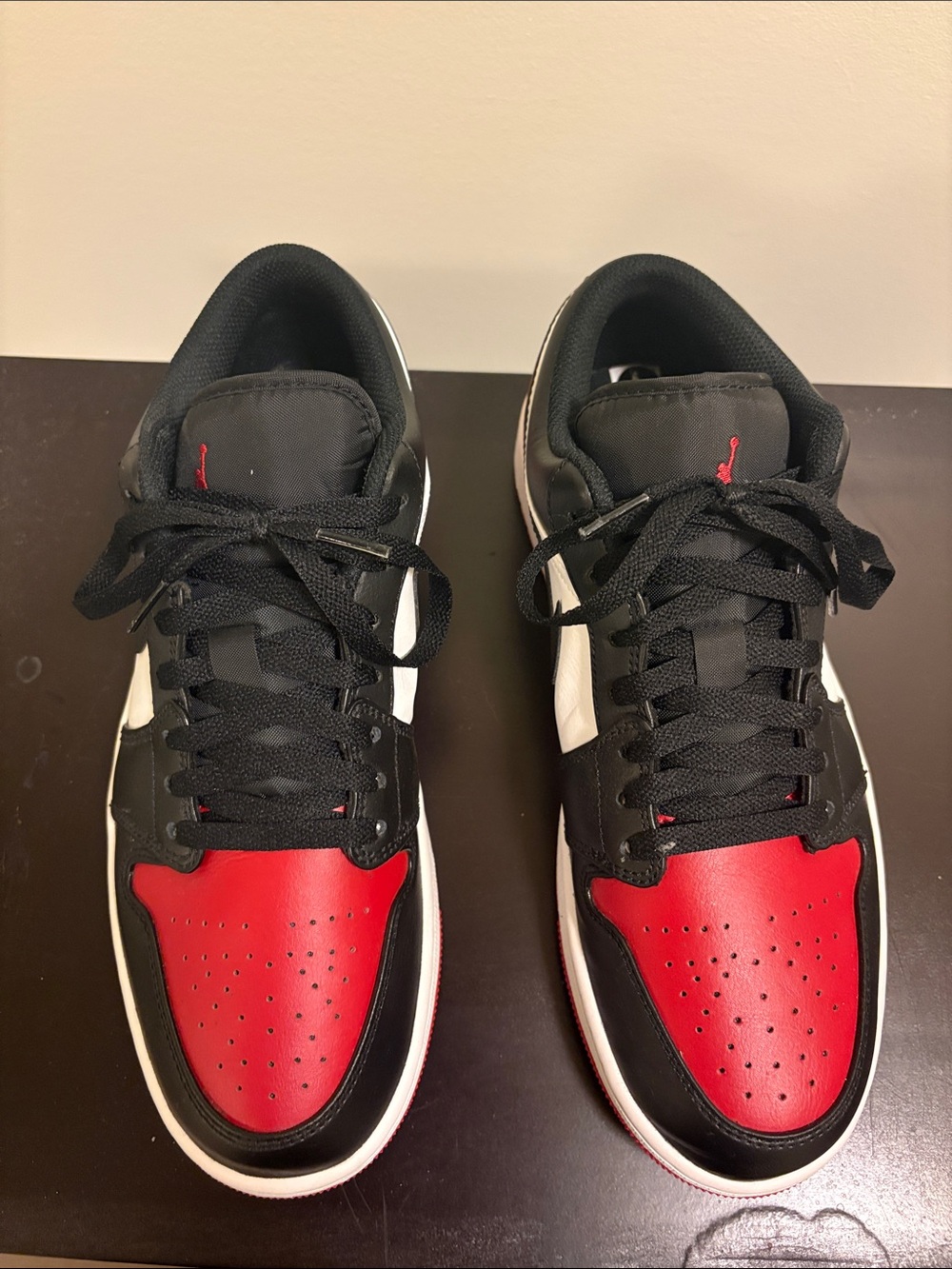 Jordan Low-Top Sneakers in Black, Red & White